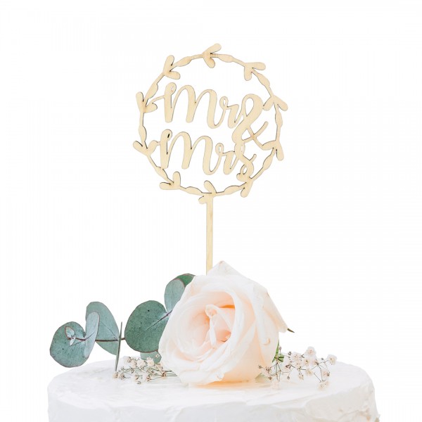 Cake Topper Holz | Hochzeit | Mr. and Mrs. | Kranz
