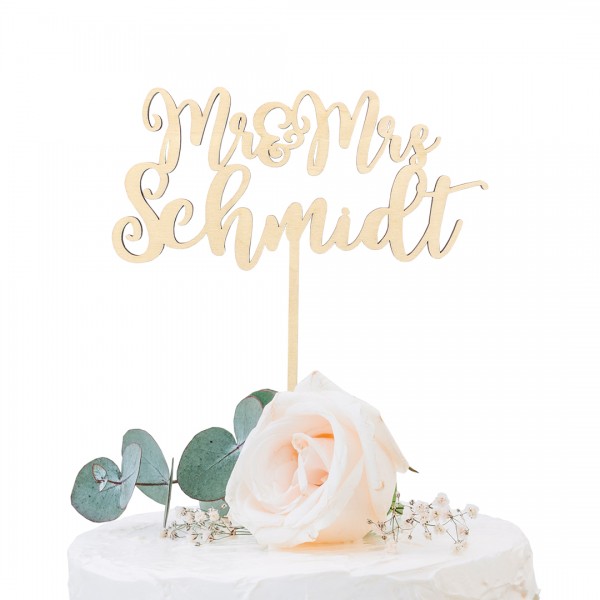 Cake Topper Holz | Hochzeit | Mr. & Mrs. | Wunschname
