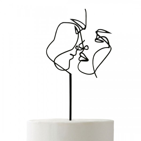 Cake Topper "Line Art Kiss" auf Fondant-Torte
