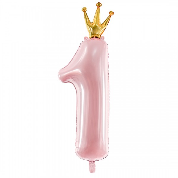 Folienballon 1. Geburtstag in rosa mit goldener Krone