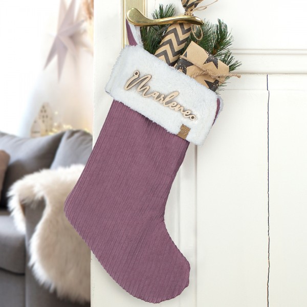 Nikolausstrumpf zum Befüllen Weihnachtssocke personalisiert mit Name aus Holz - rosa