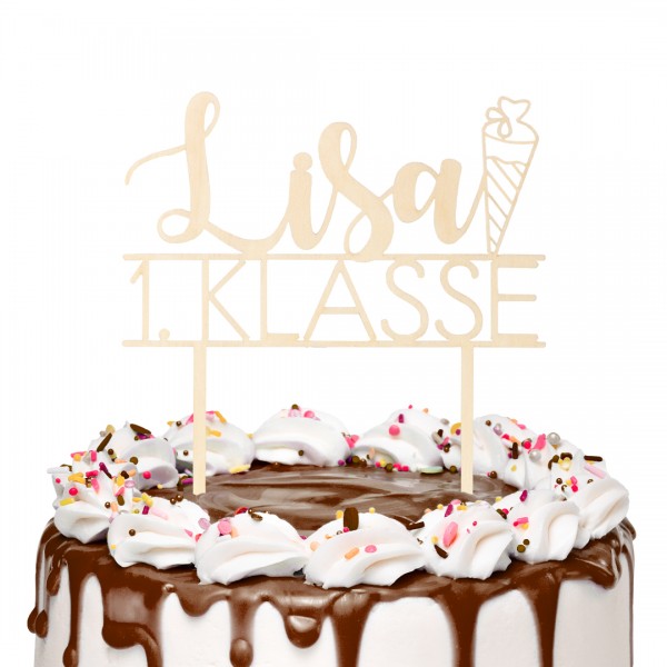 Cake Topper Holz | 1. Klasse | Schultüte | Wunschname