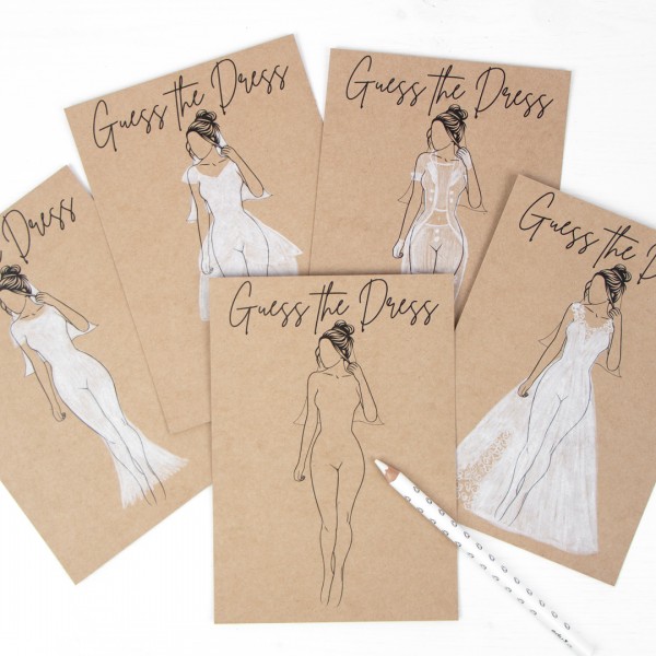 Guess the Dress | Postkarten-Set | A5 | Hochzeit | JGA | Brautkleid malen