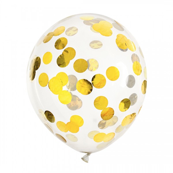 Klarer Luftballon gefüllt mit goldenem Konfetti