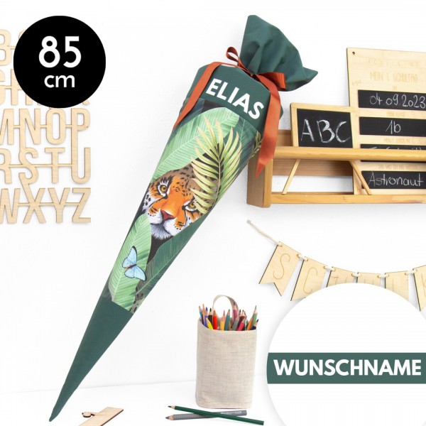 Schultüte aus Stoff personalisierbar mit Wunschname – Dschungeltiger - 85 cm
