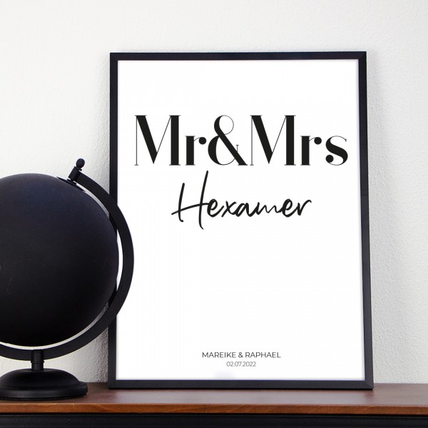 Poster | Hochzeit | Mr & Mrs | Wunschname und Datum