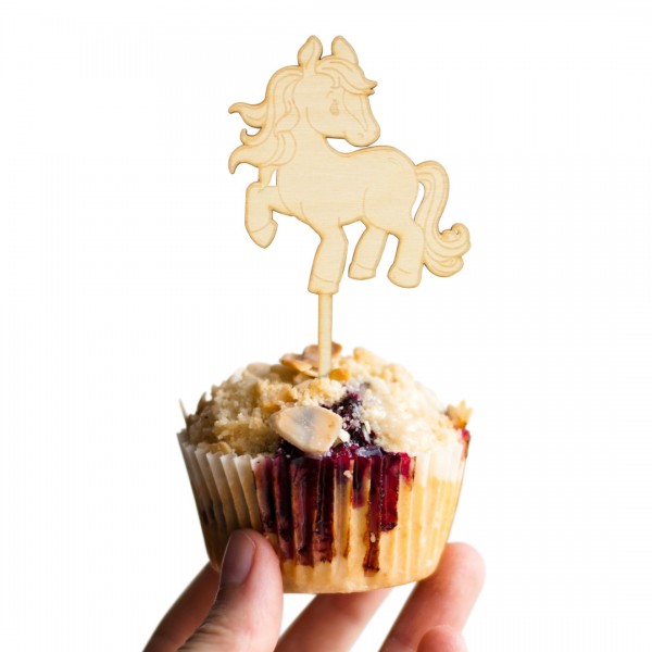 Cake Topper Pferd vornehm aus Holz auf Muffin