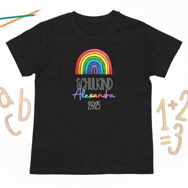 Schulkindshirt | Bunter Regenbogen | Wunschname & Wunschjahr