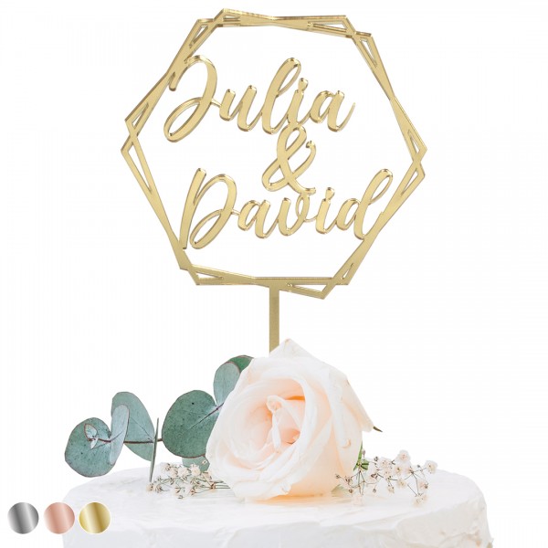 Cake Topper Acryl Spiegel | Hochzeit | Hexagon | Wunschnamen