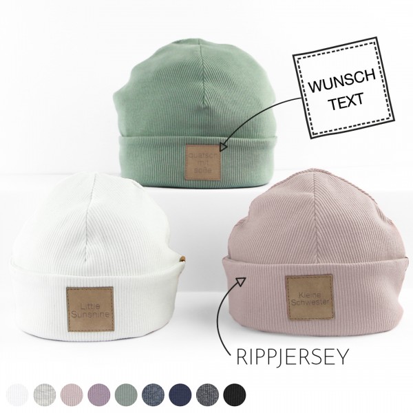 Mütze | Rippjersey | Wunschfarbe & Wunschtext