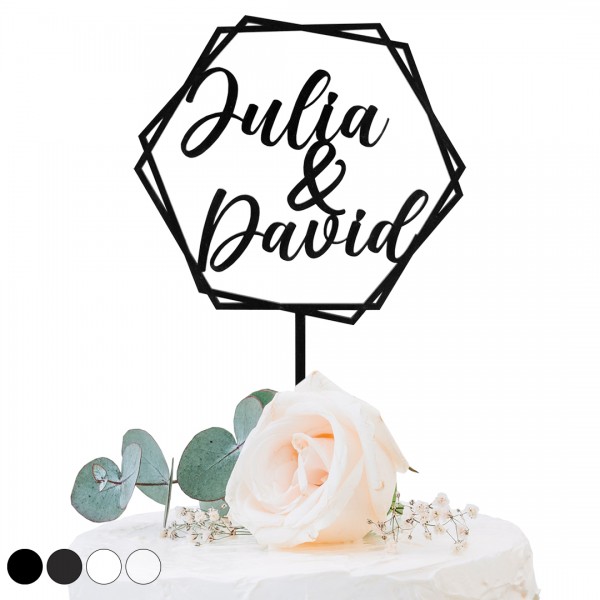 Cake Topper Acryl | Hochzeit | Hexagon | Wunschnamen
