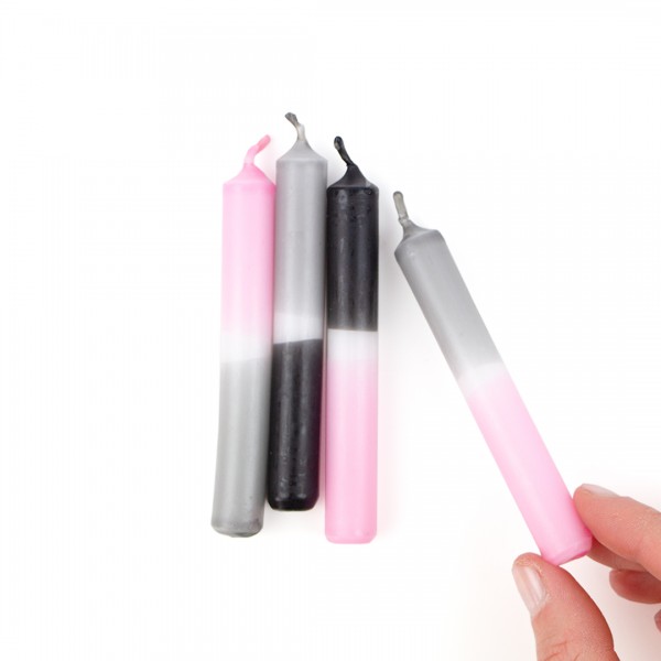 Kleines Dip-Dye Kerzenset "Black Love" in den Farben rosa, schwarz und dunkelgrau