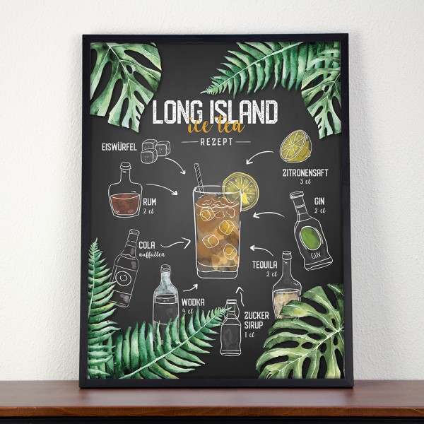 Poster Cocktails mit Rezept für Long Island in bunt
