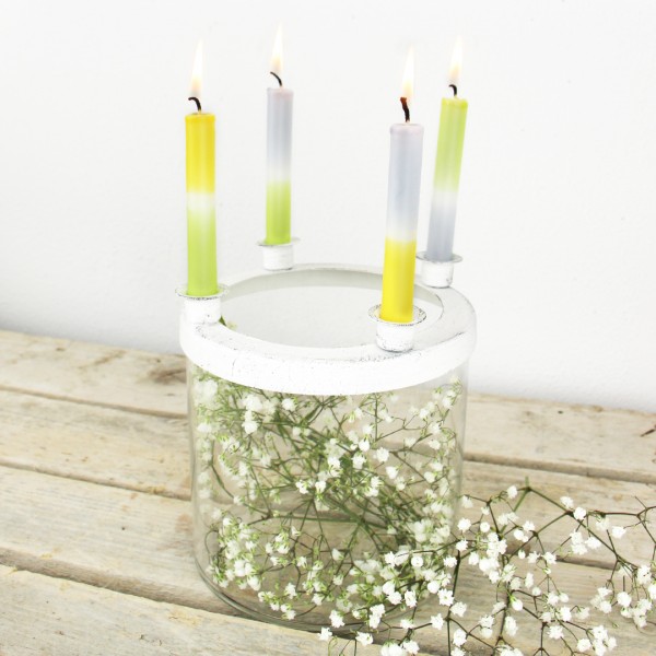 Kerzenhalter auf Glas zur Deko mit Dip-Dye Kerzen