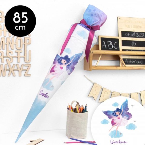 Schultüte aus Stoff personalisierbar mit Wunschname – Feenland - 85 cm