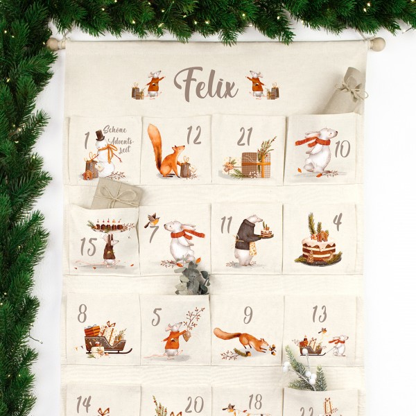 Adventskalender Wandkalender XXL mit Wunschname Tierische Weihnachten