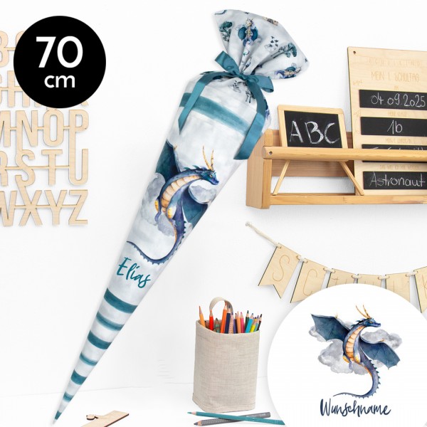 Schultüte aus Stoff | Kuschel Velvet | Wunschname | Drago Drache | 70 cm
