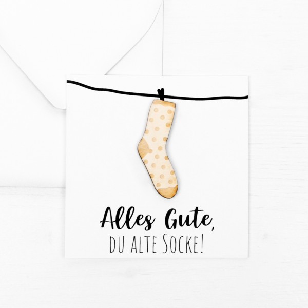 Postkarte Mini mit Holz | Geburtstag | Alte Socke
