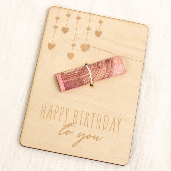Geschenkkarte Holz | Geldgeschenk Happy Birthday | Herzen