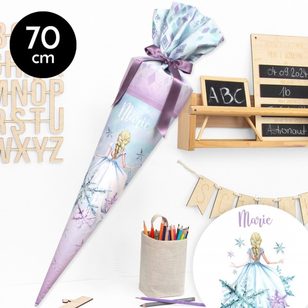 Schultüte aus Stoff personalisierbar mit Wunschname – Eisprinzessin - 70 cm