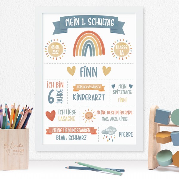 Kinderposter | Meilensteinposter | Mein 1. Schultag | Classic Rainbow