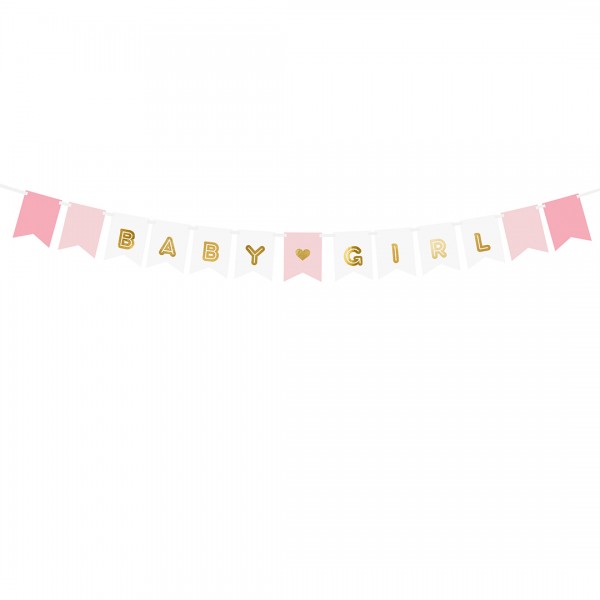 Banner Baby Girl in rosa und weiß mit goldener Aufschrift