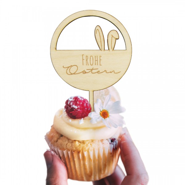 Cake Topper Frohe Ostern mit Hasenohren auf Muffin