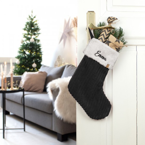 Nikolausstiefel Cord | schwarz | Wunschname bestickt | gefütterte Weihnachtssocke | handmade