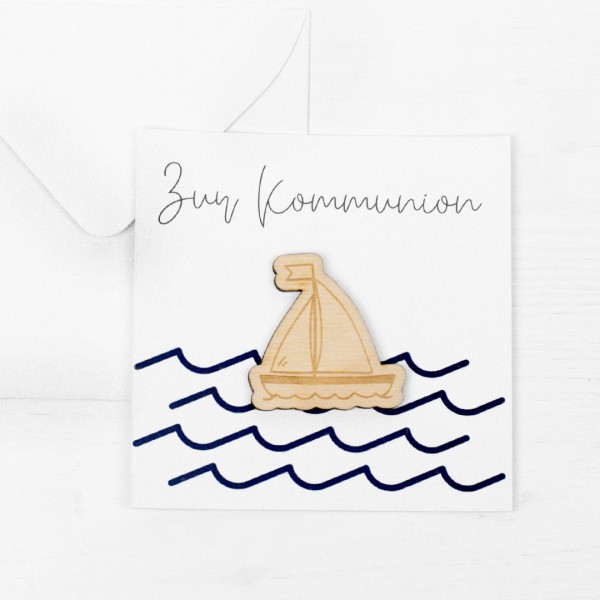 Postkarte Mini mit Holz | Kommunion / Konfirmation | Boot
