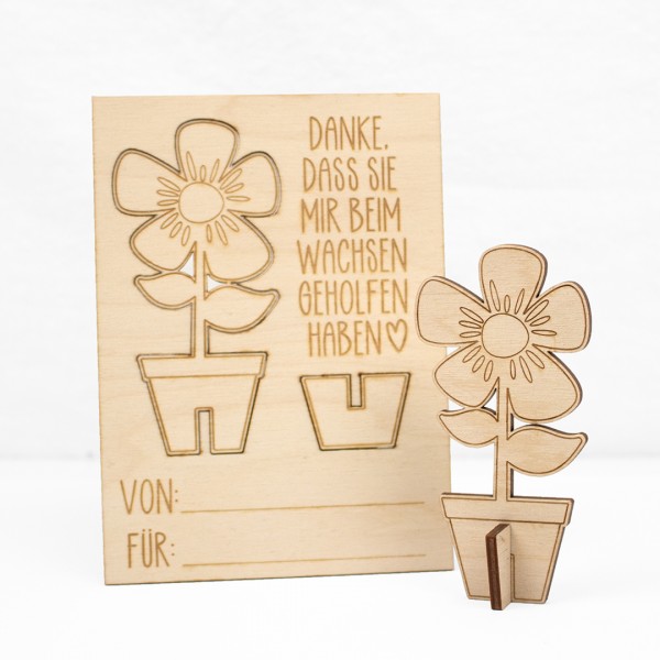 Geschenkkarte Holz | Blume | Abschied Schule / Kindergarten
