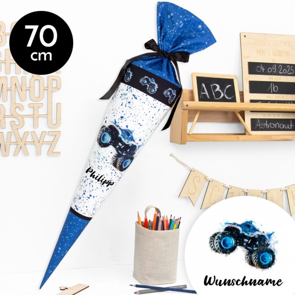 Schultüte aus Stoff | Kuschel Velvet | Wunschname | Monstertruck | 70 cm
