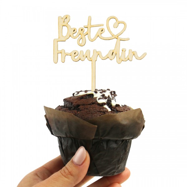 Cake Topper "Beste Freundin Herz" auf einem Muffin