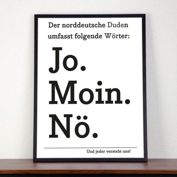 Poster Typographie "Norddeutscher Duden" in einem schwarzen Rahmen