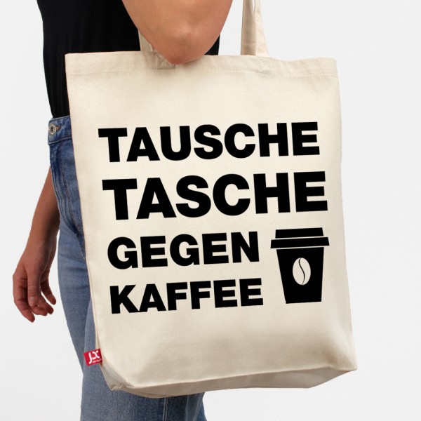 Jutebeutel bedruckt | Tausche Tasche gegen Kaffee | Einkaufstasche aus Baumwolle | Stoffbeutel