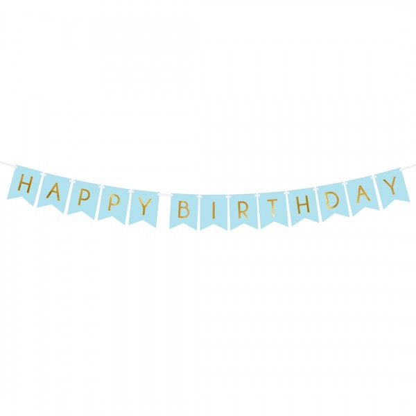 Happy Birthday Banner Blau mit goldener Aufschrift