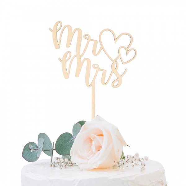Cake Topper Holz | Hochzeit | Mr. & Mrs. | Herz
