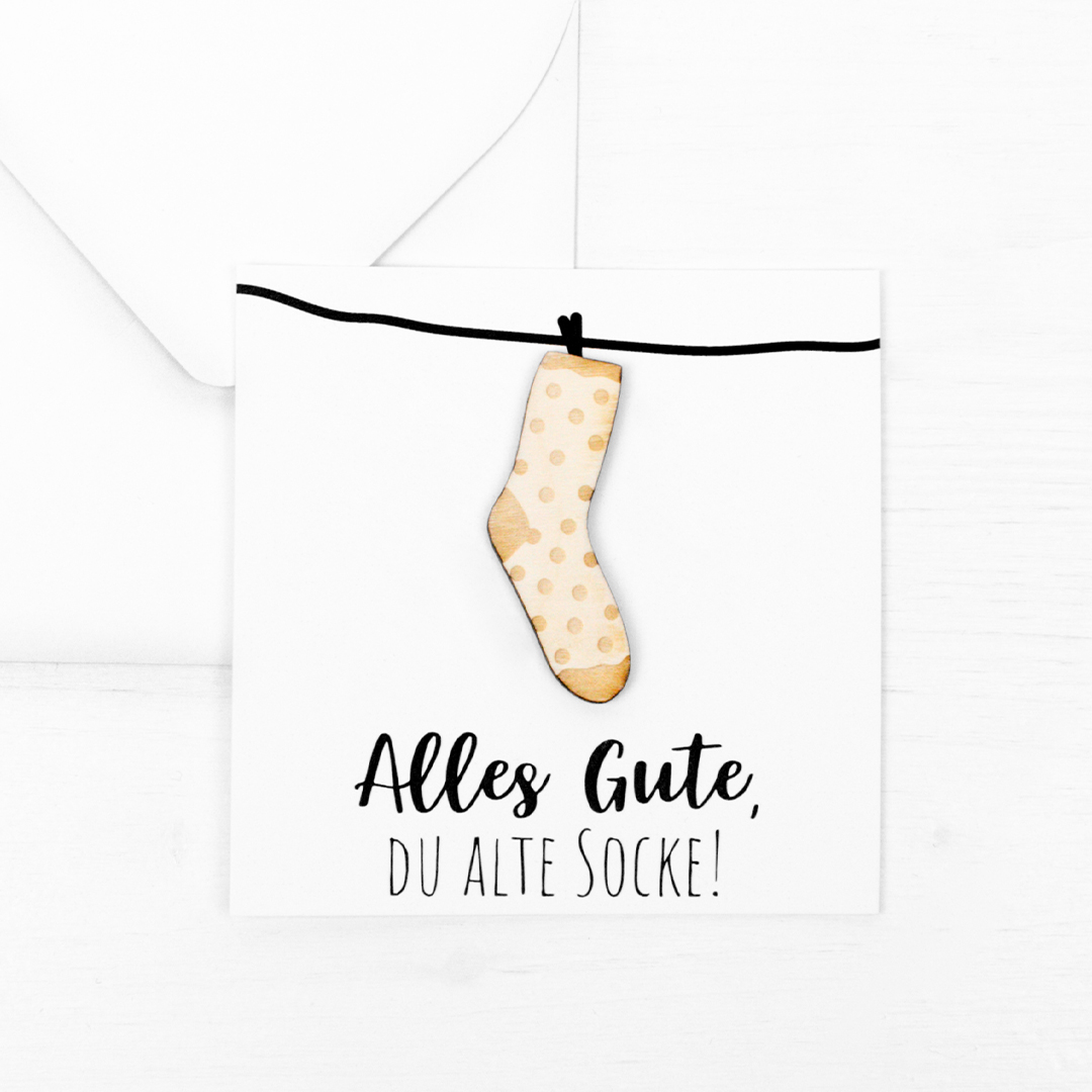 Postkarte Mini mit Holz Geburtstag Alte Socke DeinLieblingsteil