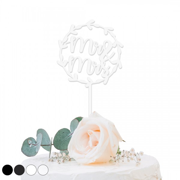 Cake Topper Acryl | Hochzeit | Mr. and Mrs. | Kranz
