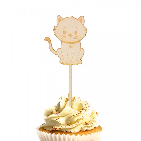 Cake Topper Katze aus Holz auf Muffin