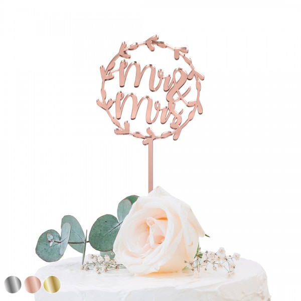 Cake Topper Acryl Spiegel | Hochzeit | Mr. and Mrs. | Kranz