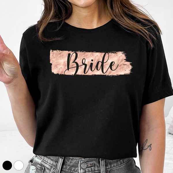 JGA T-Shirt | Bride | Metalliclook rosé | schwarzer Aufdruck | Wunschfarbe