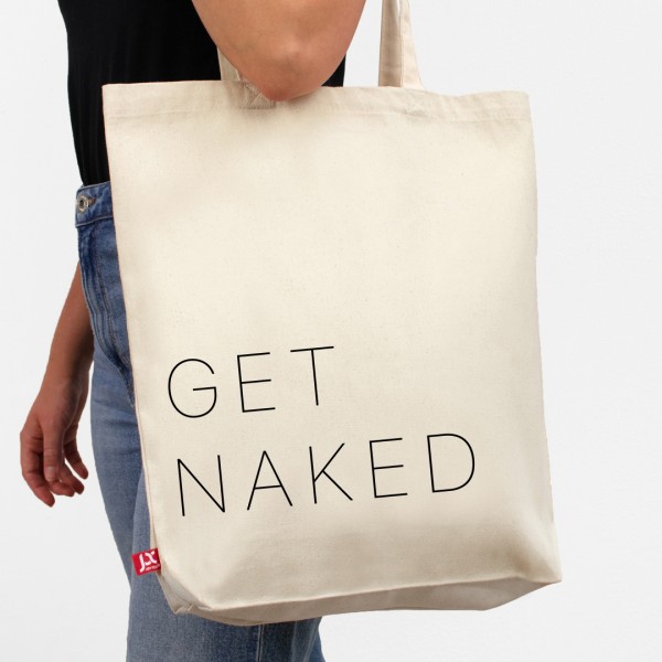 Jutebeutel bedruckt | Get naked | Einkaufstasche aus Baumwolle | Stoffbeutel