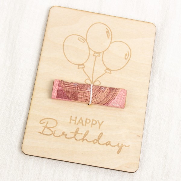 Geschenkkarte Holz | Geldgeschenk Happy Birthday | Luftballons