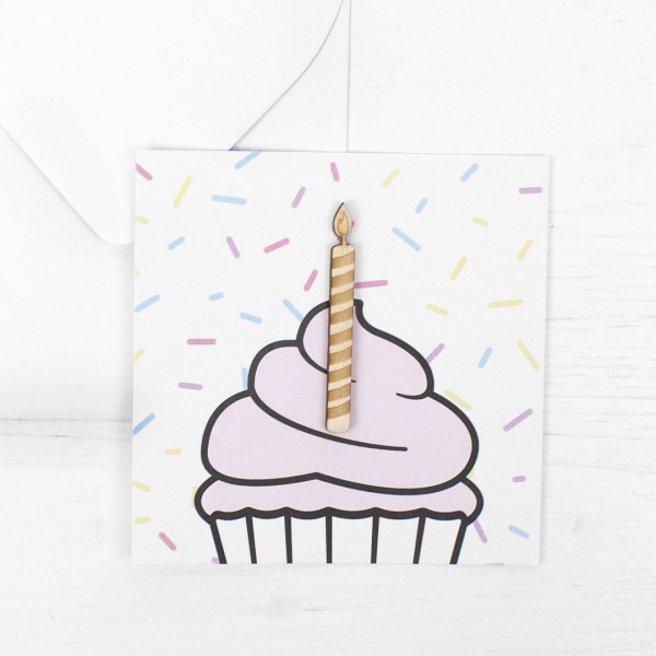 Postkarte Mini mit Holz | Geburtstag | Cupcake