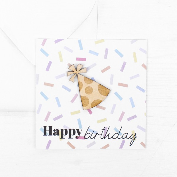 Postkarte Mini mit Holz | Geburtstag | Happy Birthday
