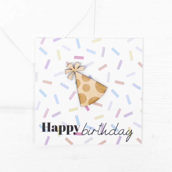 Postkarte Mini mit Holz | Geburtstag | Happy Birthday
