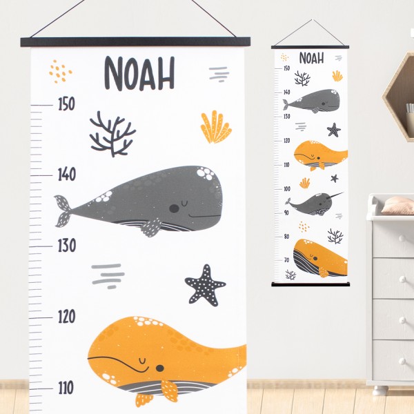 Messlatte aus Stoff | Nordic Whales | personalisierte Messleiste | Wunschname