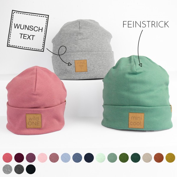 Mütze | Feinstrick | Wunschfarbe & Wunschtext
