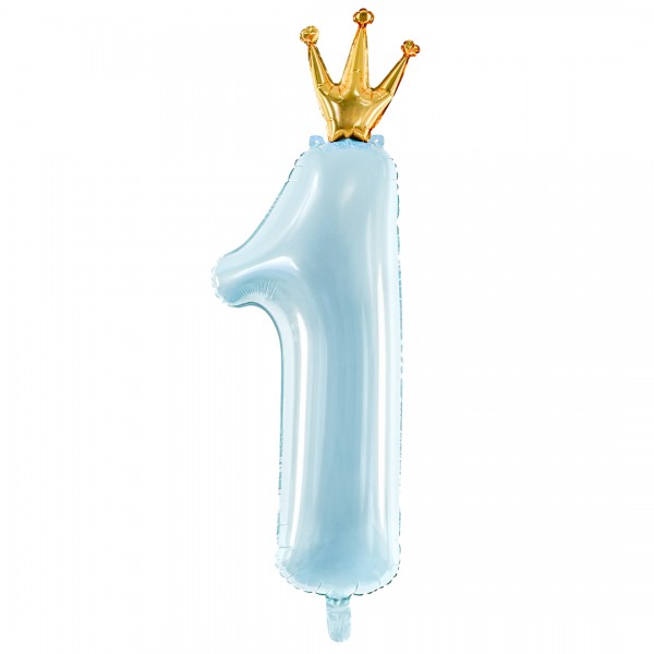 Folienballon 1. Geburtstag in blau mit goldener Krone