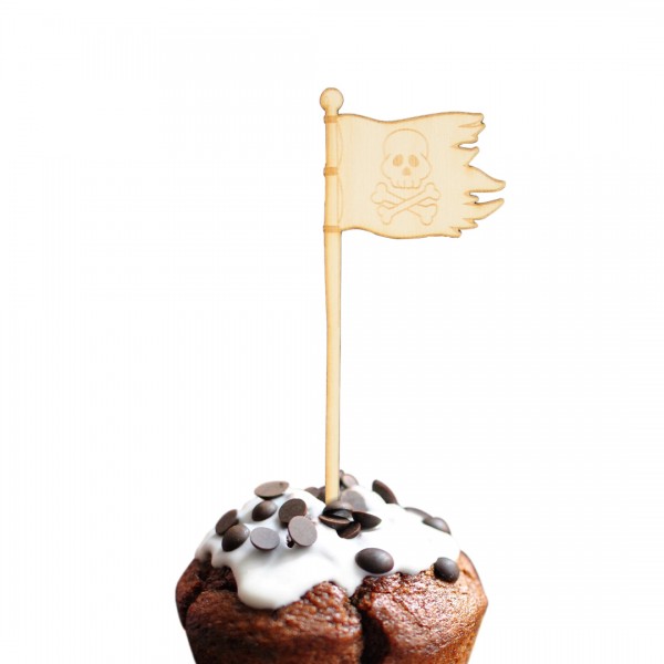 Cake Topper Piraten | Flagge mit einem Totenkopf auf einem Muffin